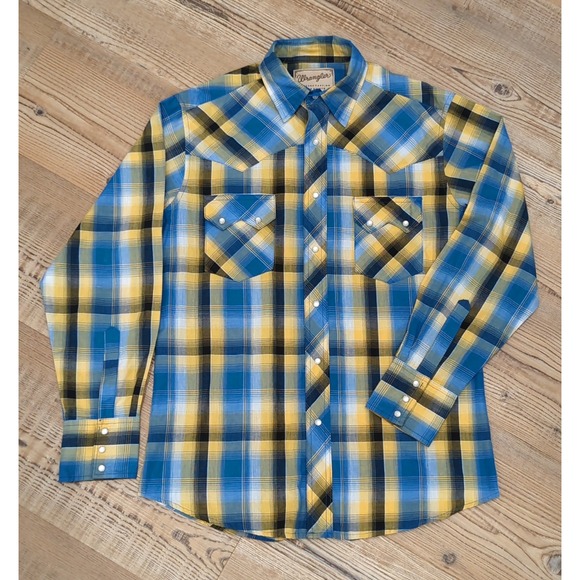 Wrangler Other - WRANGLER Western Fashion Shirt Plaid Sawtooth Pockets Pearl Snap Medium
